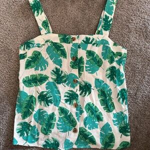 Green Leaf Print Women's Top